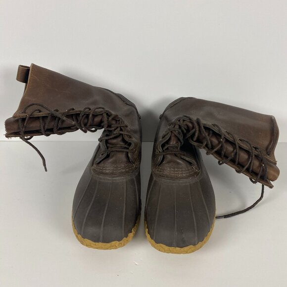 Vintage LL Bean Maine Hunting Shoe Boots Mens 10 M Brown Leather Rubber Duck 12" - Picture 3 of 14